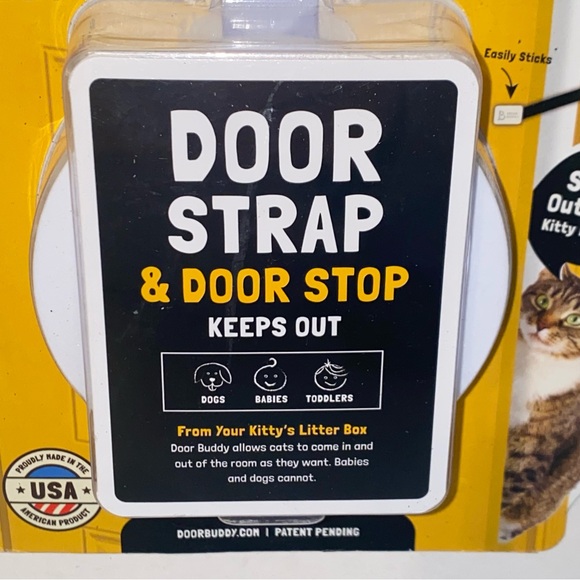 Door Buddy Door Strap & Door Stop Keeps Out Dogs Babies Toddlers From Litter Box - Picture 4 of 9